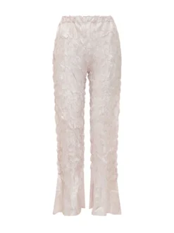 Pleated Pants with Elastic Waist and Flared Hem