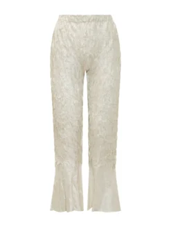 Pleated Pants with Elastic Waist and Flared Hem