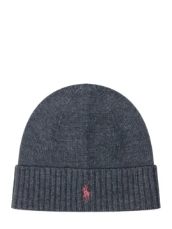 Polo Ralph Lauren Grey Beanie Hat with Pink Logo