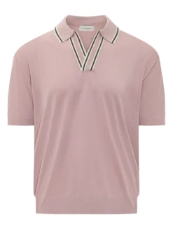 Polo Top with V Neck and Striped Trims