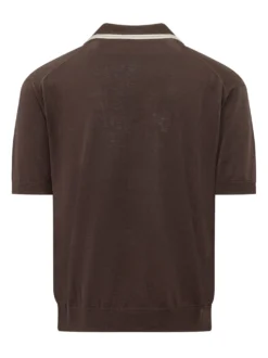 Polo Top with V Neck and Striped Trims