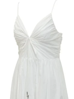 Poplin Midi Dress with V Neck and Drawstring