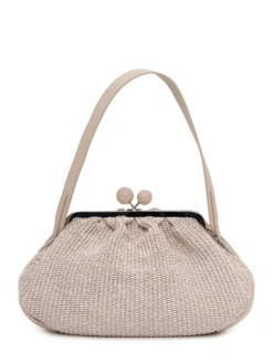 Raffia Bag with Handle and Clasp Closure