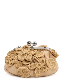 Raffia Clutch Bag with Floral Appliqués
