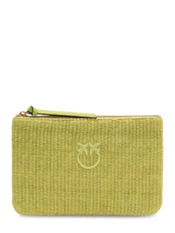 Raffia Pouch with Zip and Logo