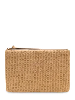 Raffia Pouch with Zip and Logo