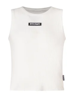 Ribbed Sleeveless Top with Logo