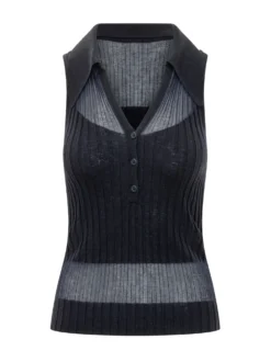 Ribbed Tank Top with Wavy Hem