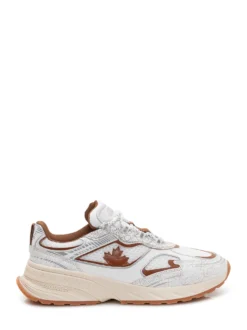 Running Sneaker in Leather and Crackle-Effect Fabric