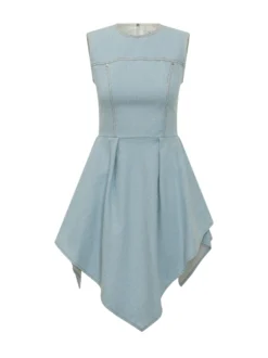 Short Denim Dress with Asymmetric Skirt