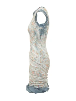 Short Draped Dress with Floral Print