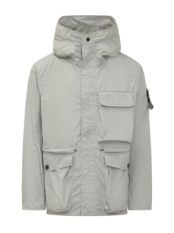 Short Parka con Cappuccio e Tasche Applicate