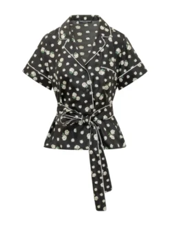 Short Sleeve Shirt with Belt and Notch Collar