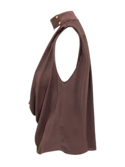 Sleeveless Blouse with Deep Neckline and Draped Detail