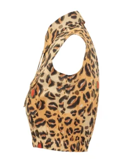 Sleeveless Cropped Animal Print Shirt