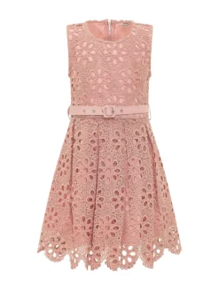 Sleeveless Dress with Cutwork Embroidery