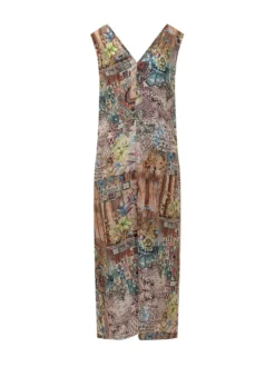 Sleeveless Long Dress with Patchwork Print