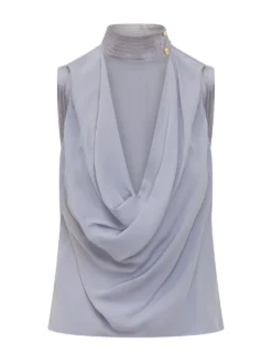 Sleeveless Shirt With Draped Neckline