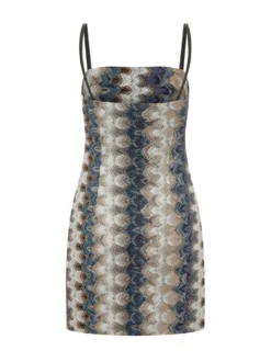 Sleeveless Short Dress with Straps and Geometric Pattern