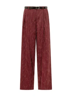 Straight Leg Pinstriped Trousers with Belt