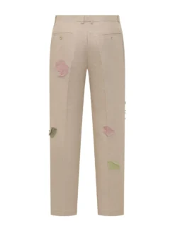 Straight Leg Trousers with Floral Appliques