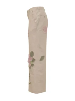 Straight Leg Trousers with Floral Appliques