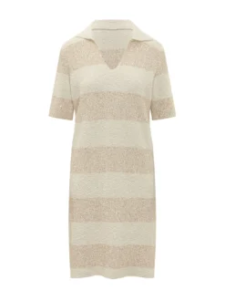 Striped Knit Dress with Open Collar