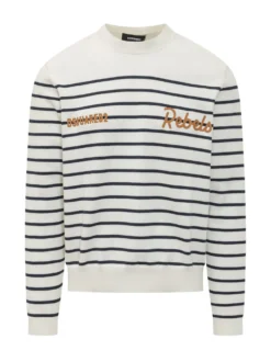 Striped Knit Pullover with Logo Embroidery