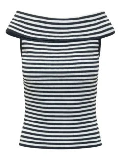 Striped Top with Fold Over Neckline