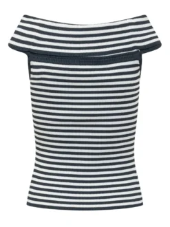 Striped Top with Fold Over Neckline