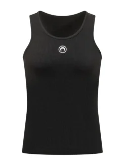 Top Senza Maniche con Scollo Tondo e Logo Ricamato
