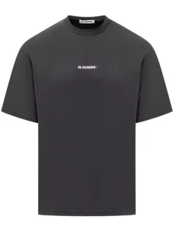 T-shirt Nera con Logo Bianco Jil Sander