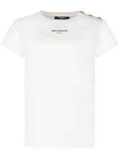 T-shirt with Front Logo and Shoulder Buttons