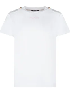 T-shirt with Front Logo and Shoulder Buttons
