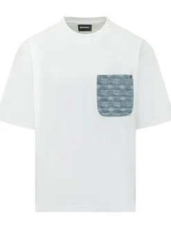 T-Shirt with Logo Denim Pocket