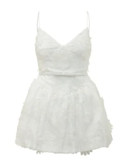White Organza Mini Dress with Floral Embroidery