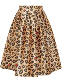 Wide Animal Print Midi Skirt