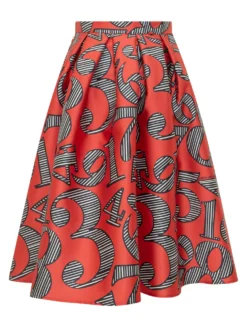 Wide Midi Skirt with Graphic Print
