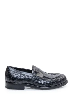 Woven Leather Loafers with Strap